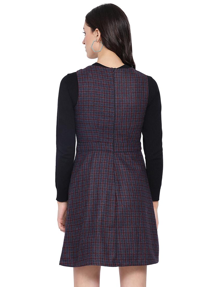 round neck checkered a-line dress - 16750829 - Zoom Image - 3