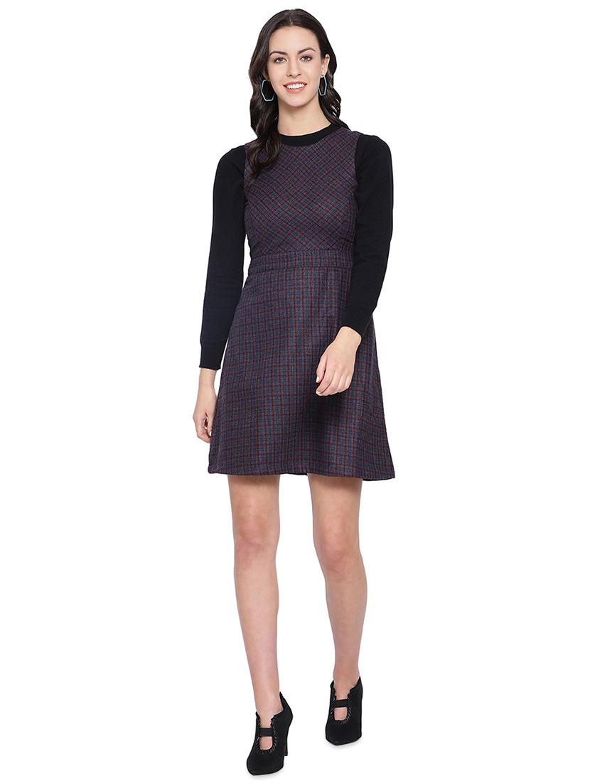 round neck checkered a-line dress - 16750829 - Zoom Image - 4
