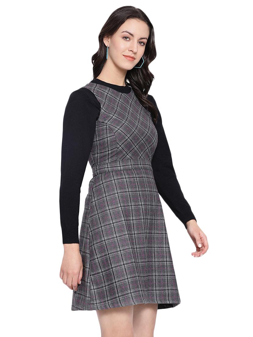 round neck checkered a-line dress - 16750830 - Zoom Image - 2