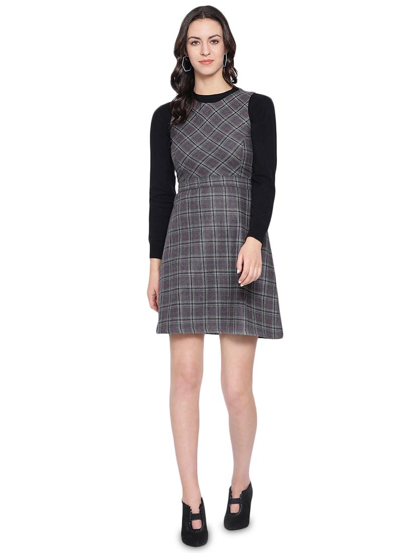 round neck checkered a-line dress - 16750830 - Zoom Image - 4