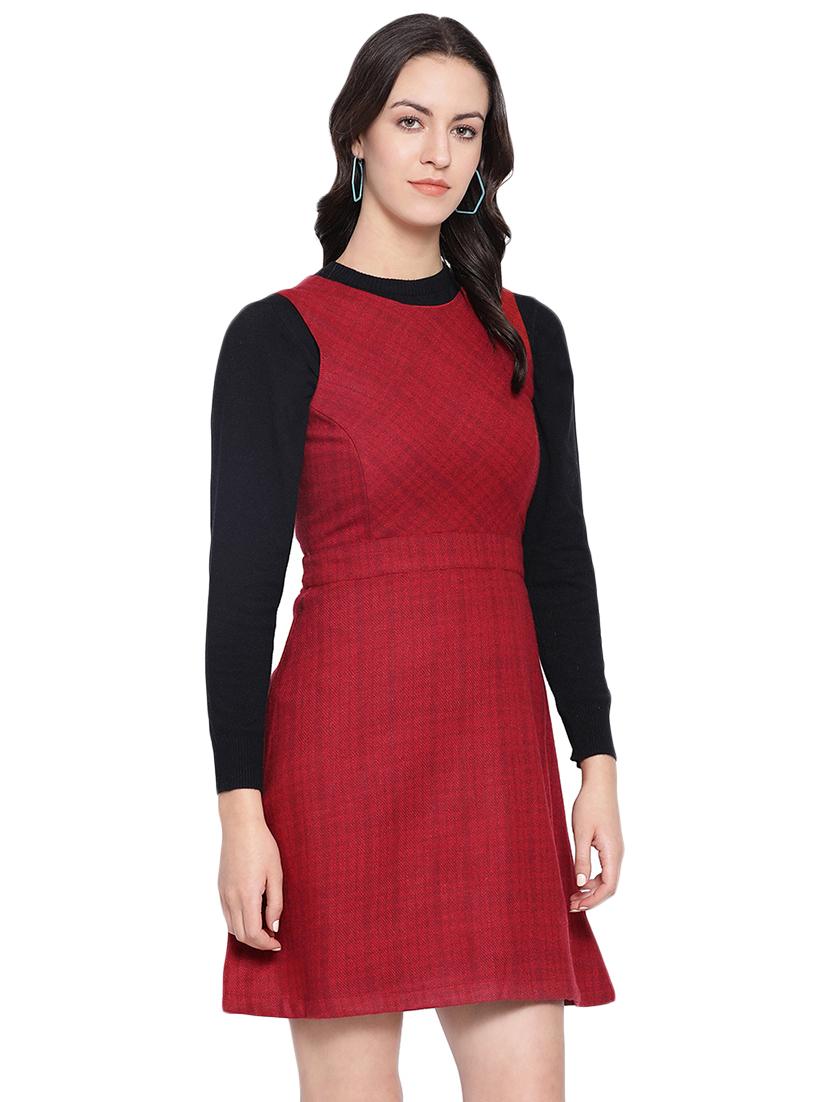 round neck checkered a-line dress - 16750831 - Zoom Image - 2