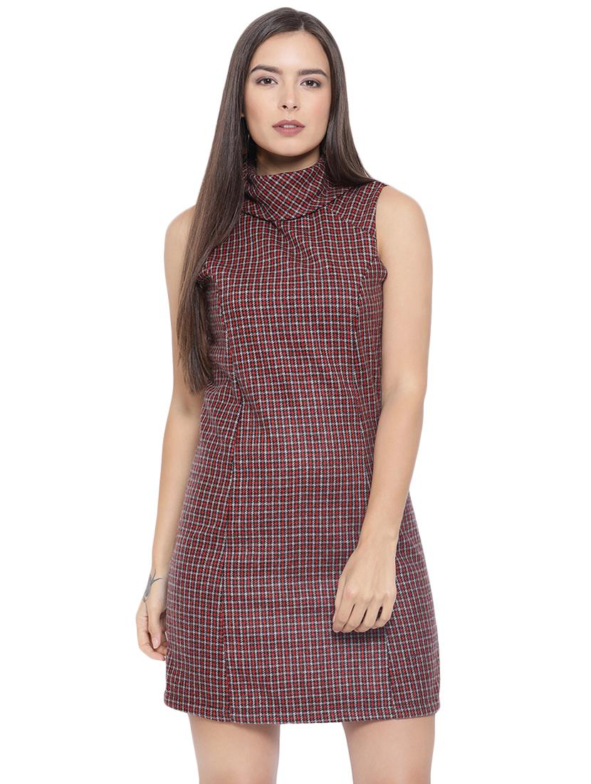 turtle neck checkered a-line dress - 16750835 - Zoom Image - 1