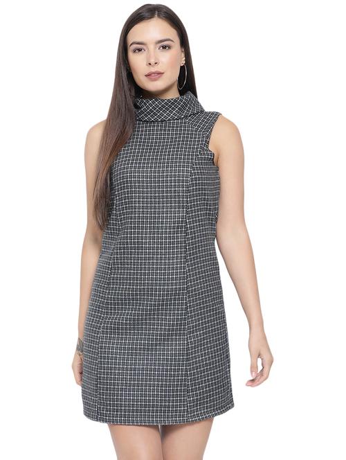 turtle neck checkered a-line dress - 16750837 - Standard Image - 1