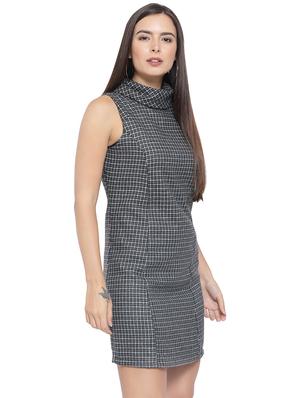 turtle neck checkered a-line dress - 16750837 - Standard Image - 2