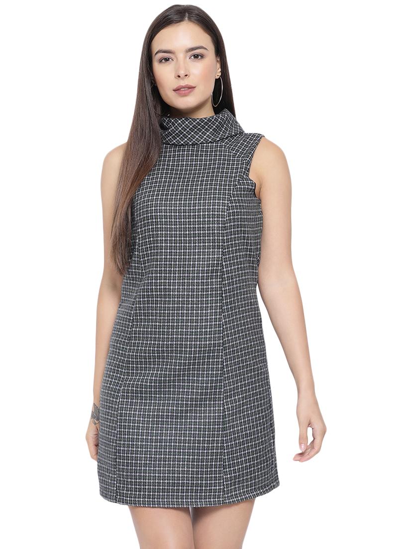 turtle neck checkered a-line dress - 16750837 - Zoom Image - 1