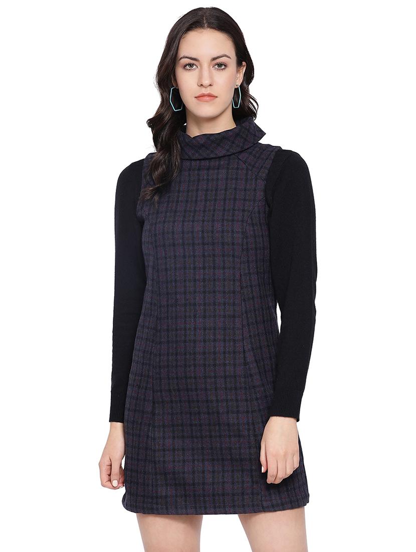 turtle neck checkered a-line dress - 16750838 - Zoom Image - 1