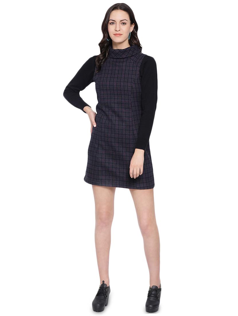turtle neck checkered a-line dress - 16750838 - Zoom Image - 4