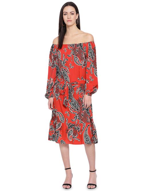 off shoulder paisley a-line dress - 16750852 - Standard Image - 1