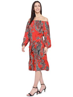 off shoulder paisley a-line dress - 16750852 - Standard Image - 2
