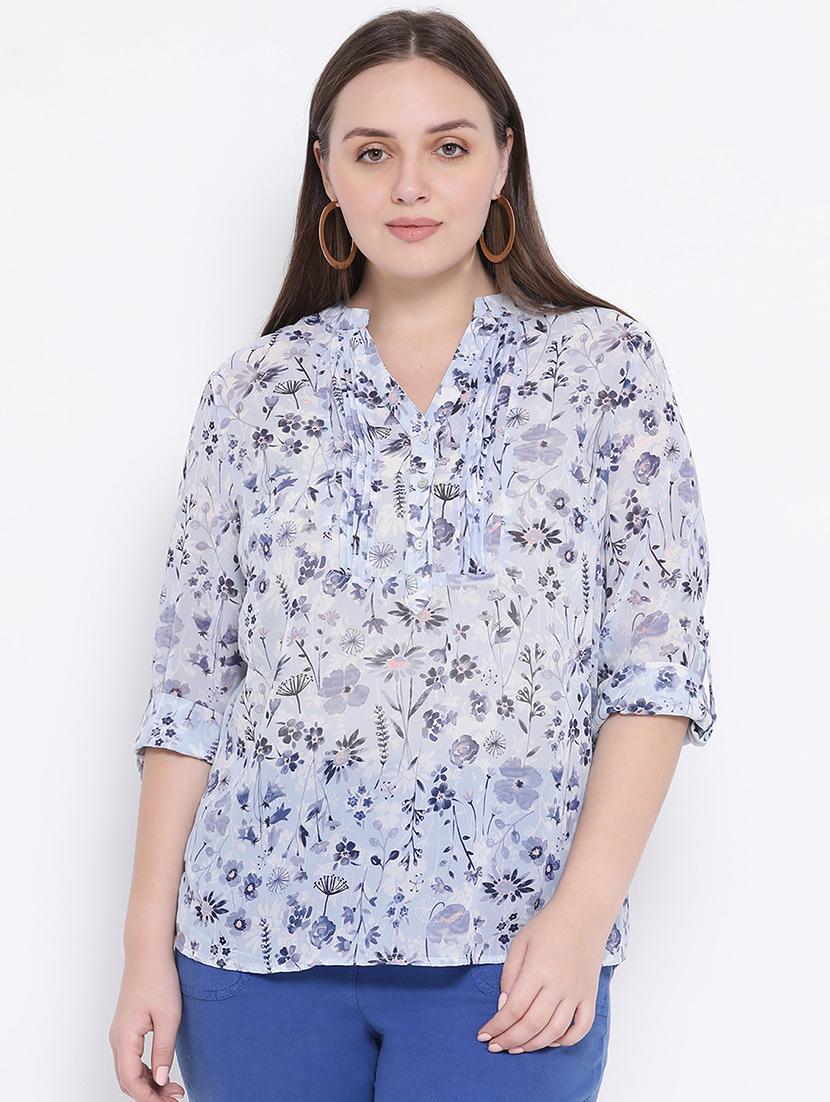 mandarin neck floral top - 16750861 - Zoom Image - 1