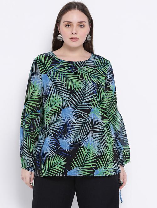 round neck tropical top - 16750877 - Standard Image - 1
