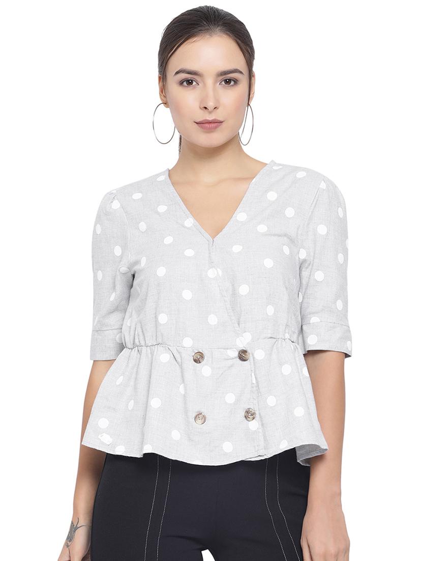 v-neck polka dot top - 16750891 - Zoom Image - 1