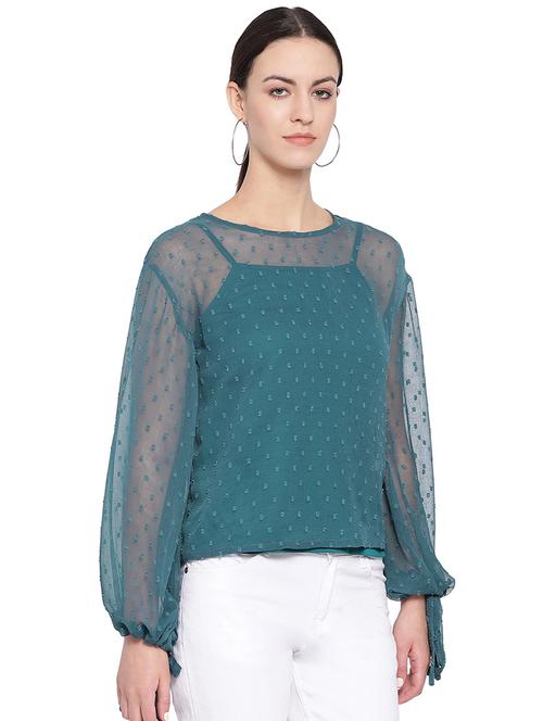 tie knot sleeved sheer top - 16750908 - Standard Image - 1