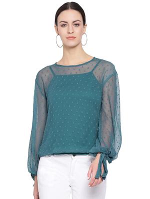 tie knot sleeved sheer top - 16750908 - Standard Image - 2
