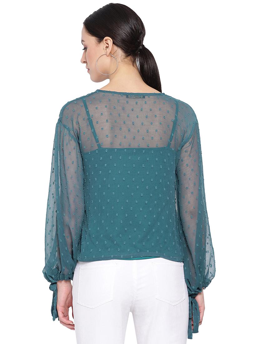 tie knot sleeved sheer top - 16750908 - Zoom Image - 3