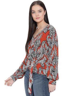tie front bishop sleeved top - 16750916 - Standard Image - 2