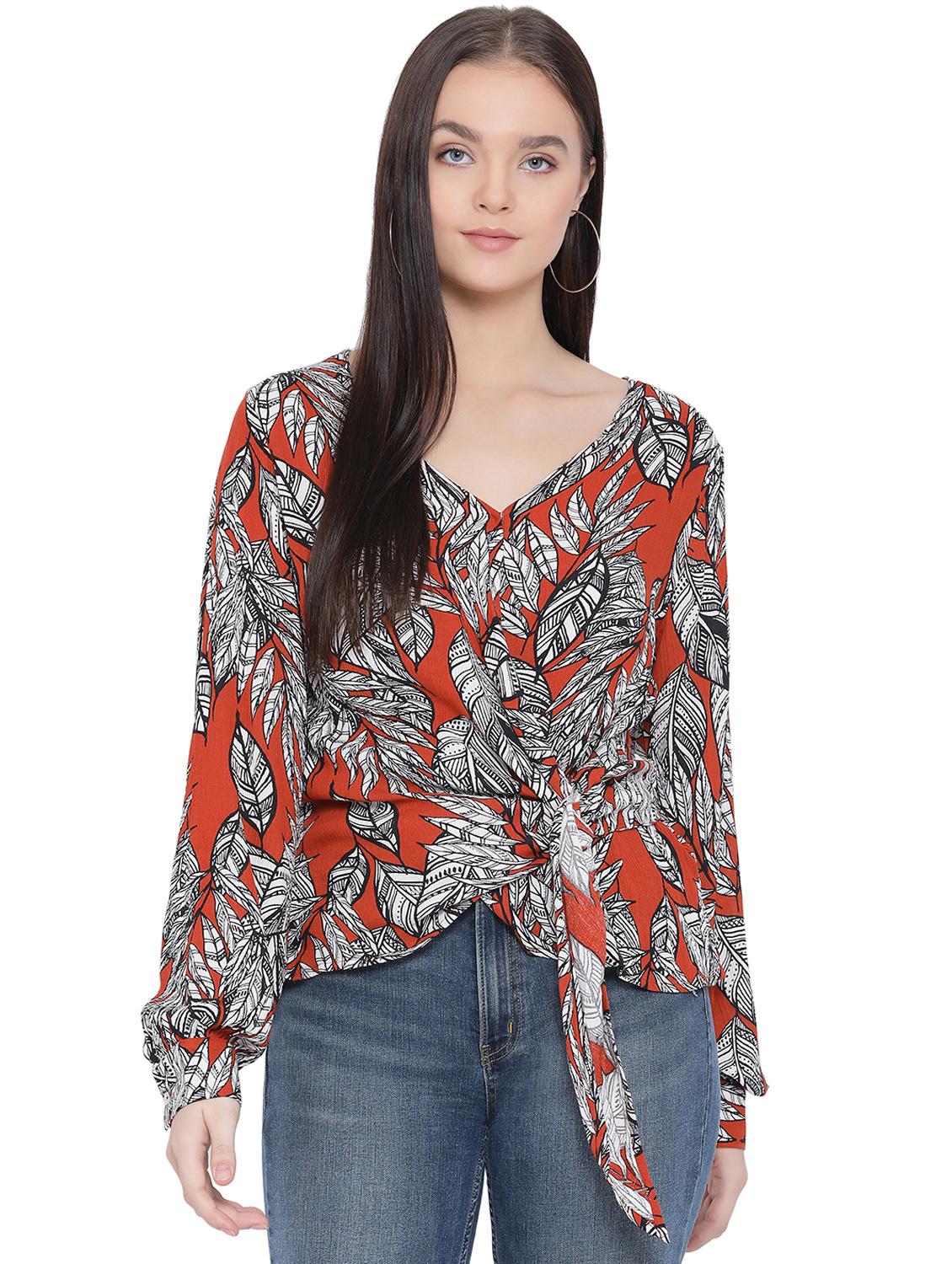 tie front bishop sleeved top - 16750916 - Zoom Image - 1
