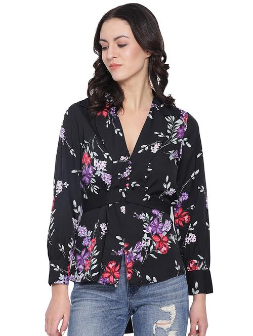 lapel neck tie back top - 16750920 - Standard Image - 1