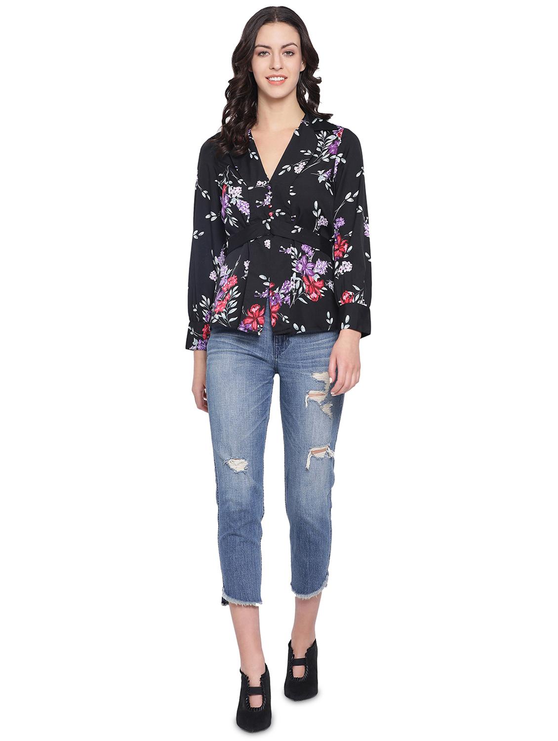 lapel neck tie back top - 16750920 - Zoom Image - 4