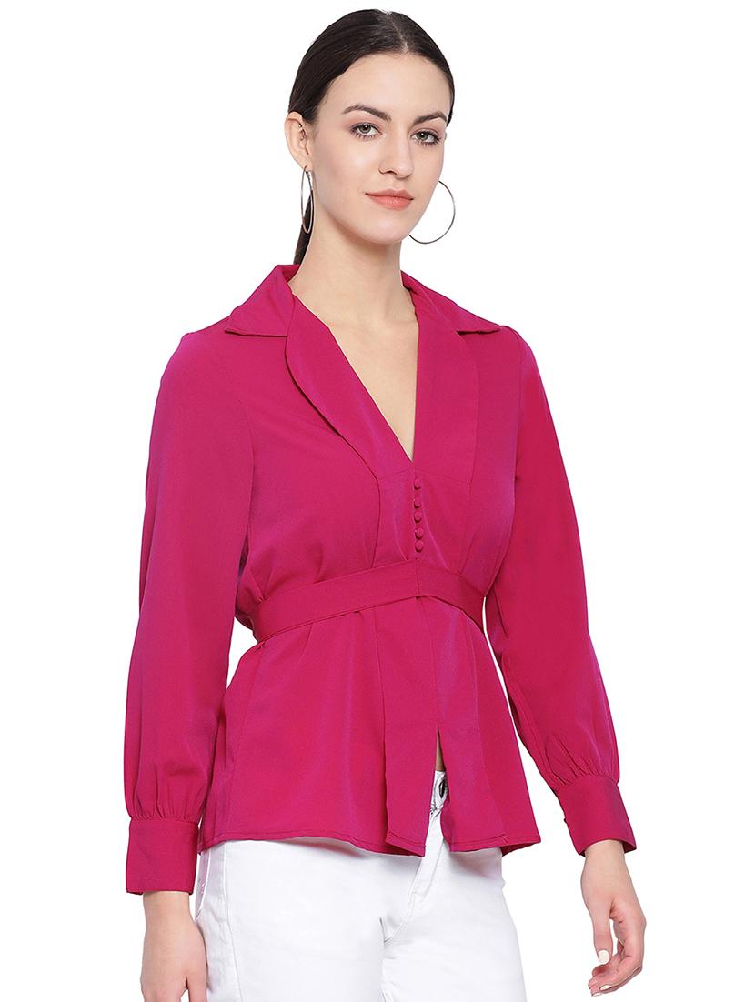 lapel neck tie back top - 16750922 - Zoom Image - 2
