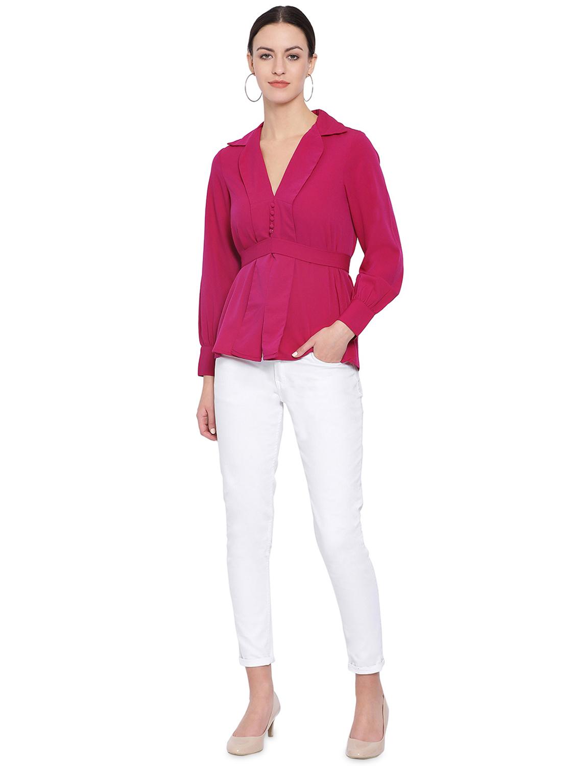 lapel neck tie back top - 16750922 - Zoom Image - 4