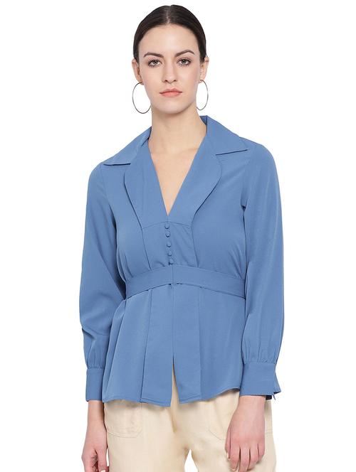 lapel neck tie back top - 16750923 - Standard Image - 1