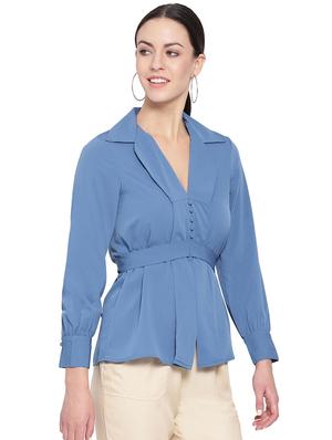 lapel neck tie back top - 16750923 - Standard Image - 2