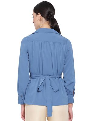 lapel neck tie back top - 16750923 - Standard Image - 3