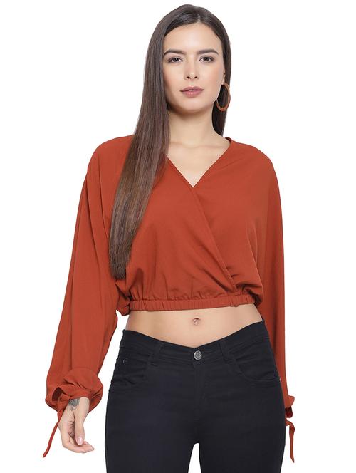 bishop sleeved solid crop top - 16750939 - Standard Image - 1