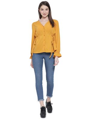 tie front bell sleeved top - 16750953 - Standard Image - 4