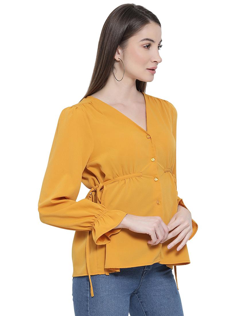 tie front bell sleeved top - 16750953 - Zoom Image - 2
