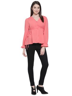 tie front bell sleeved top - 16750954 - Standard Image - 4