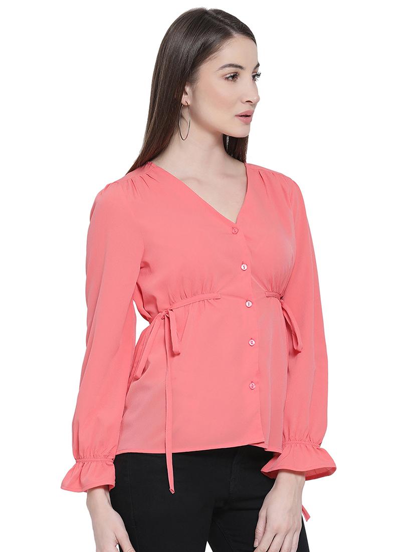 tie front bell sleeved top - 16750954 - Zoom Image - 2