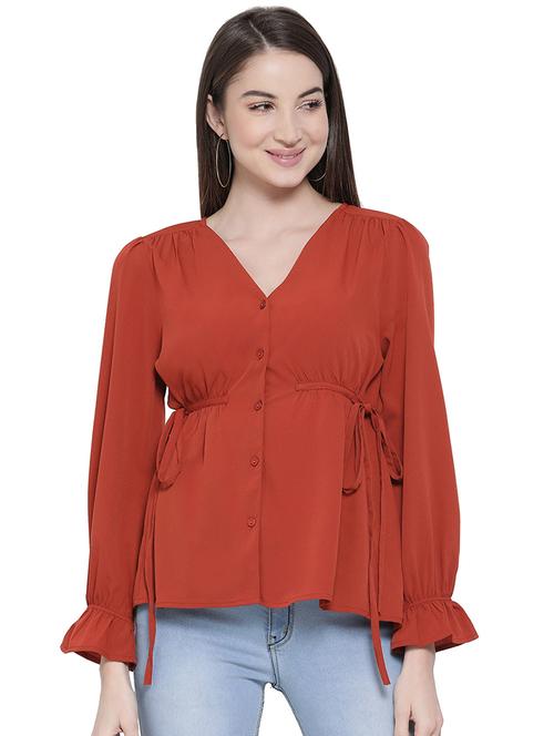 tie front bell sleeved top - 16750955 - Standard Image - 1