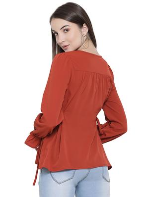 tie front bell sleeved top - 16750955 - Standard Image - 3