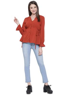 tie front bell sleeved top - 16750955 - Standard Image - 4
