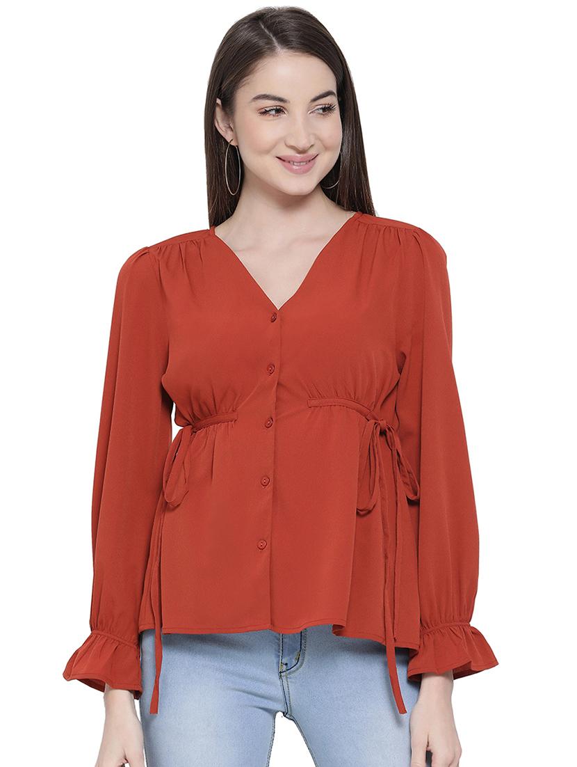 tie front bell sleeved top - 16750955 - Zoom Image - 1