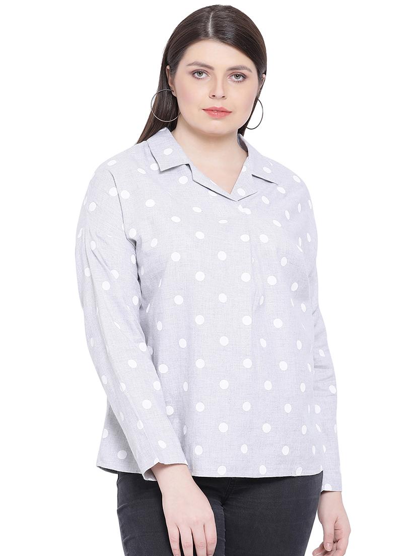 shirt collar polka dot top - 16750960 - Zoom Image - 1