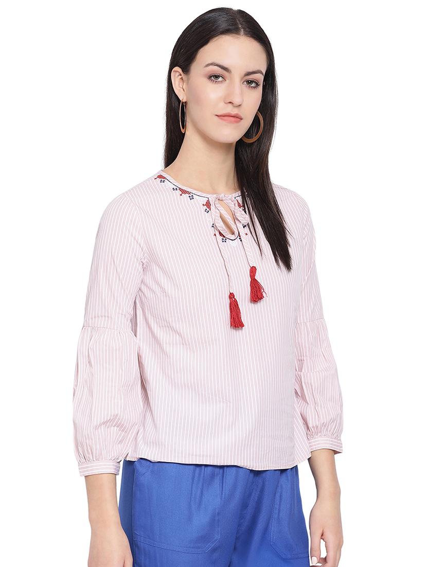 tie up neck striped top - 16750964 - Zoom Image - 2
