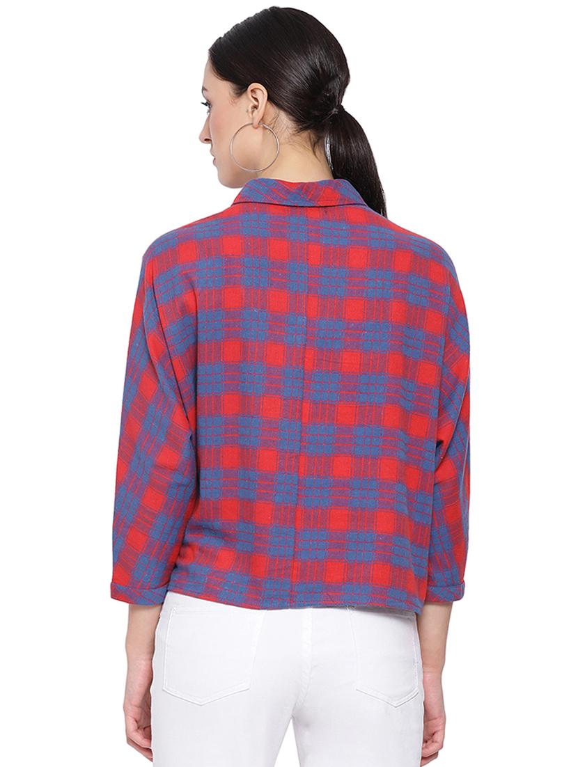 curved hem checkered shirt - 16750991 - Zoom Image - 3
