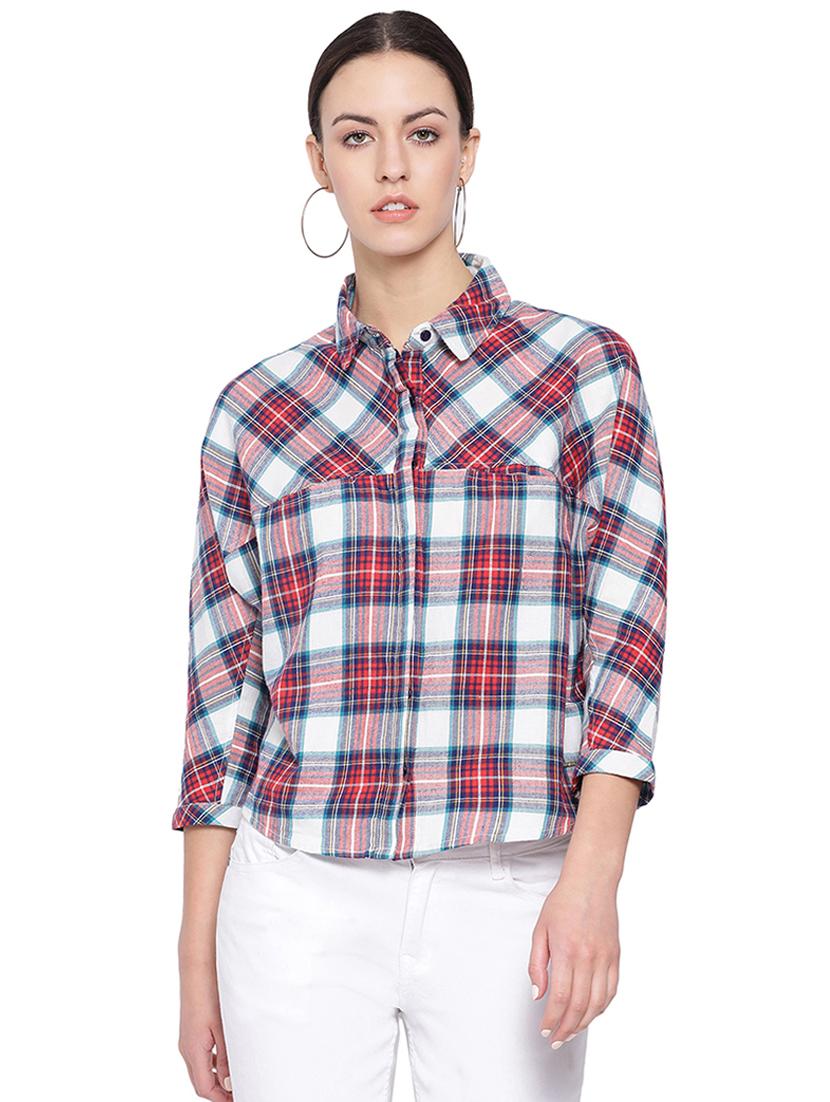 curved hem checkered shirt - 16750993 - Zoom Image - 1