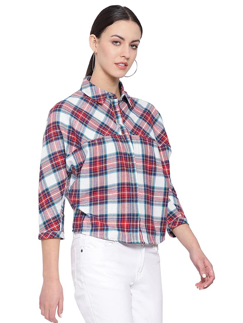 curved hem checkered shirt - 16750993 - Zoom Image - 2
