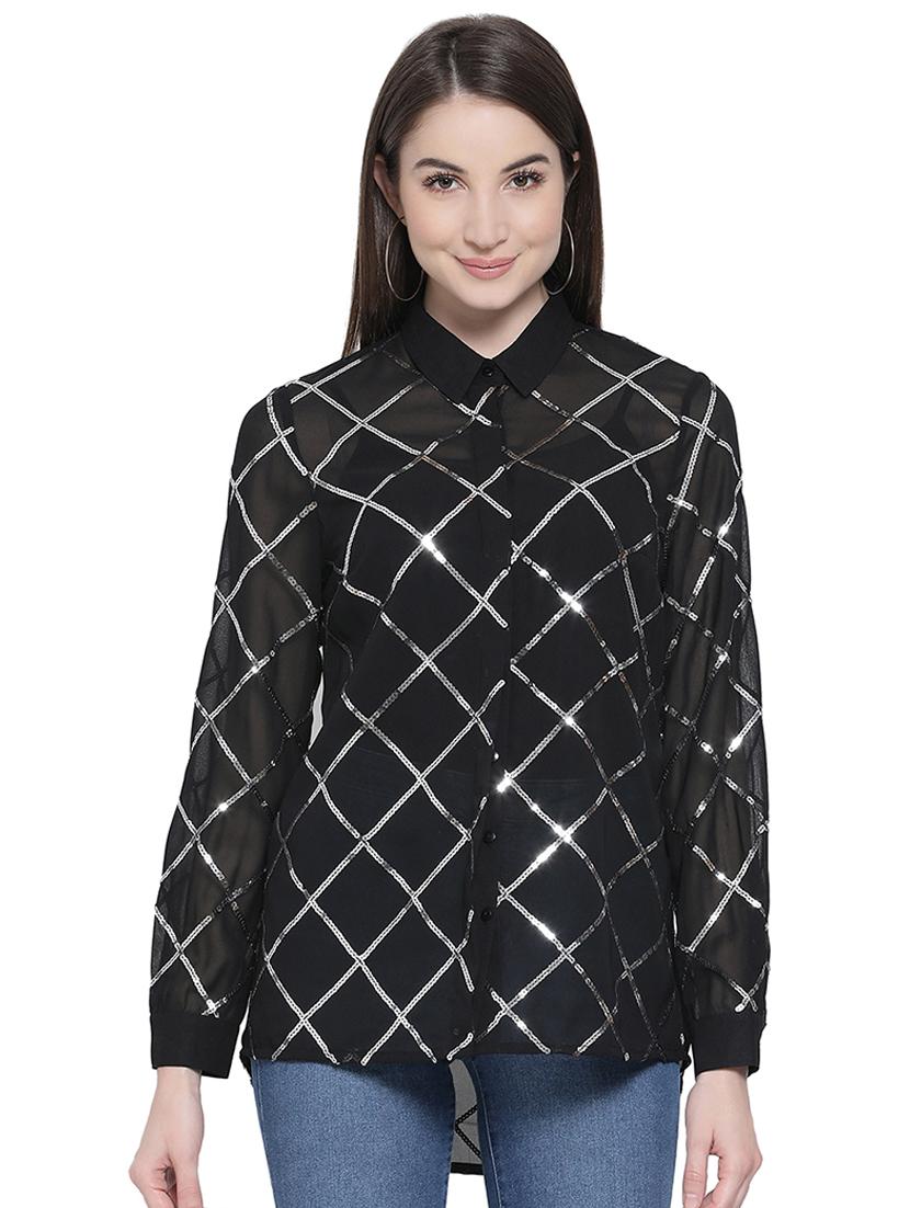 long sleeved sequin embellished shirt - 16751003 - Zoom Image - 1