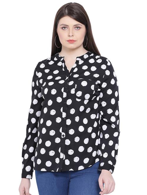 mandarin neck polka dot top - 16751005 - Standard Image - 1