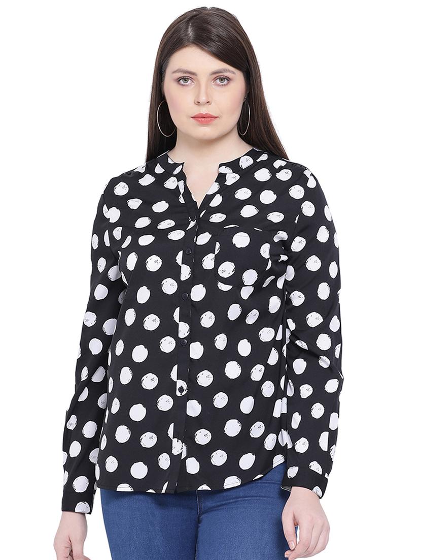 mandarin neck polka dot top - 16751005 - Zoom Image - 1