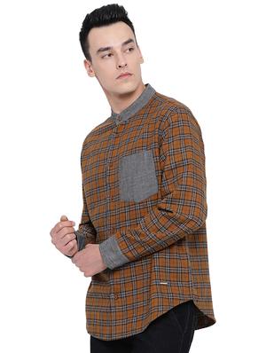 brown checkered casual shirt - 16751034 - Standard Image - 2