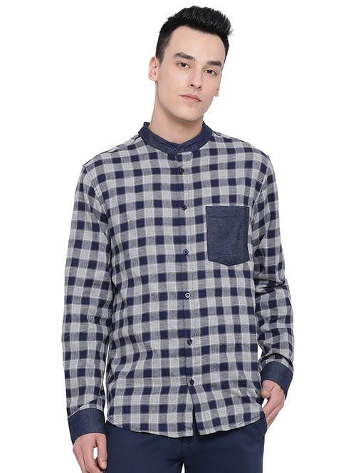 navy blue checkered casual shirt - 16751036 - Standard Image - 1