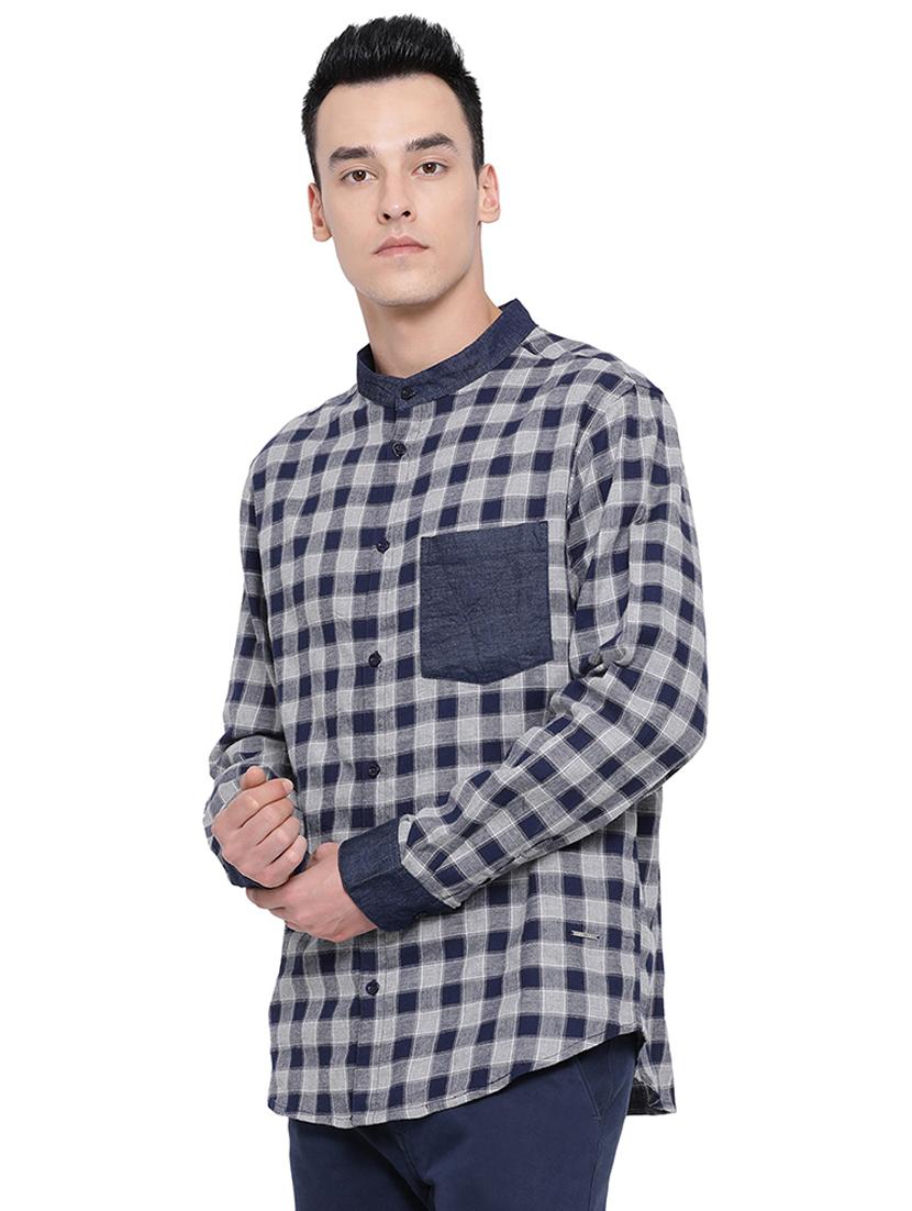 navy blue checkered casual shirt - 16751036 - Zoom Image - 2