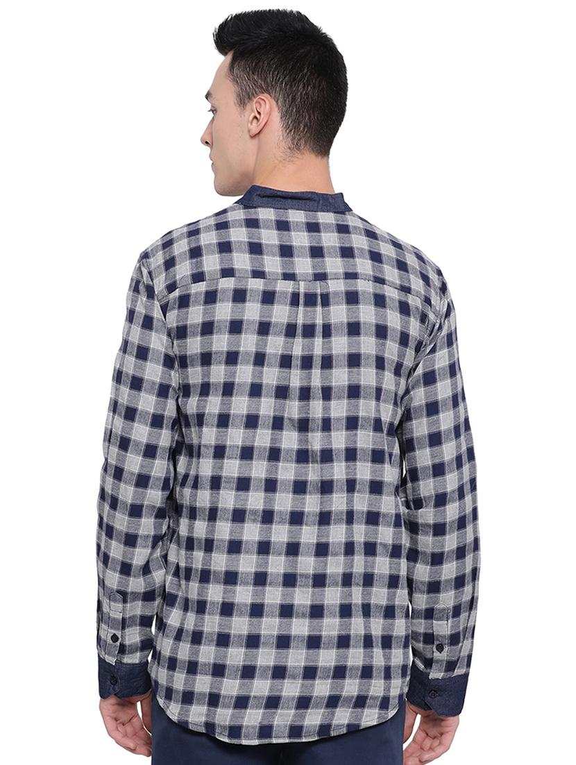 navy blue checkered casual shirt - 16751036 - Zoom Image - 3