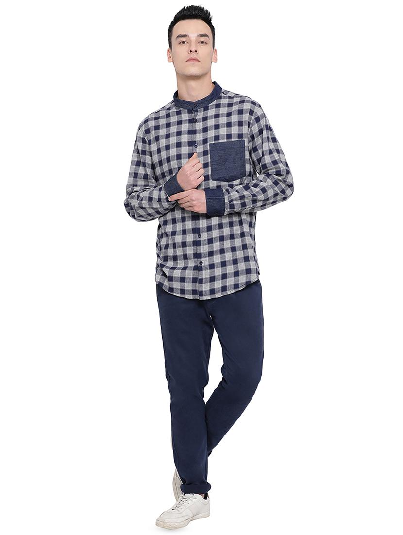 navy blue checkered casual shirt - 16751036 - Zoom Image - 4